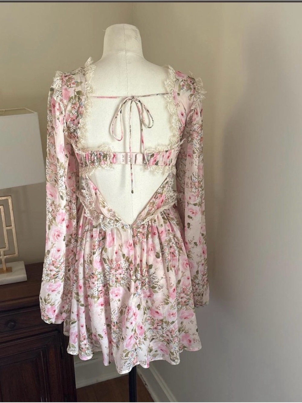 For Love & Lemons Pink Floral Lace-Trim Mini Dress - Picture 2 of 2